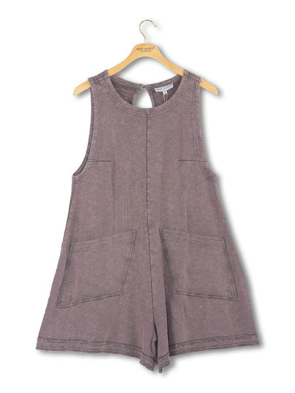 Washed Dark Grey Pocket Romper