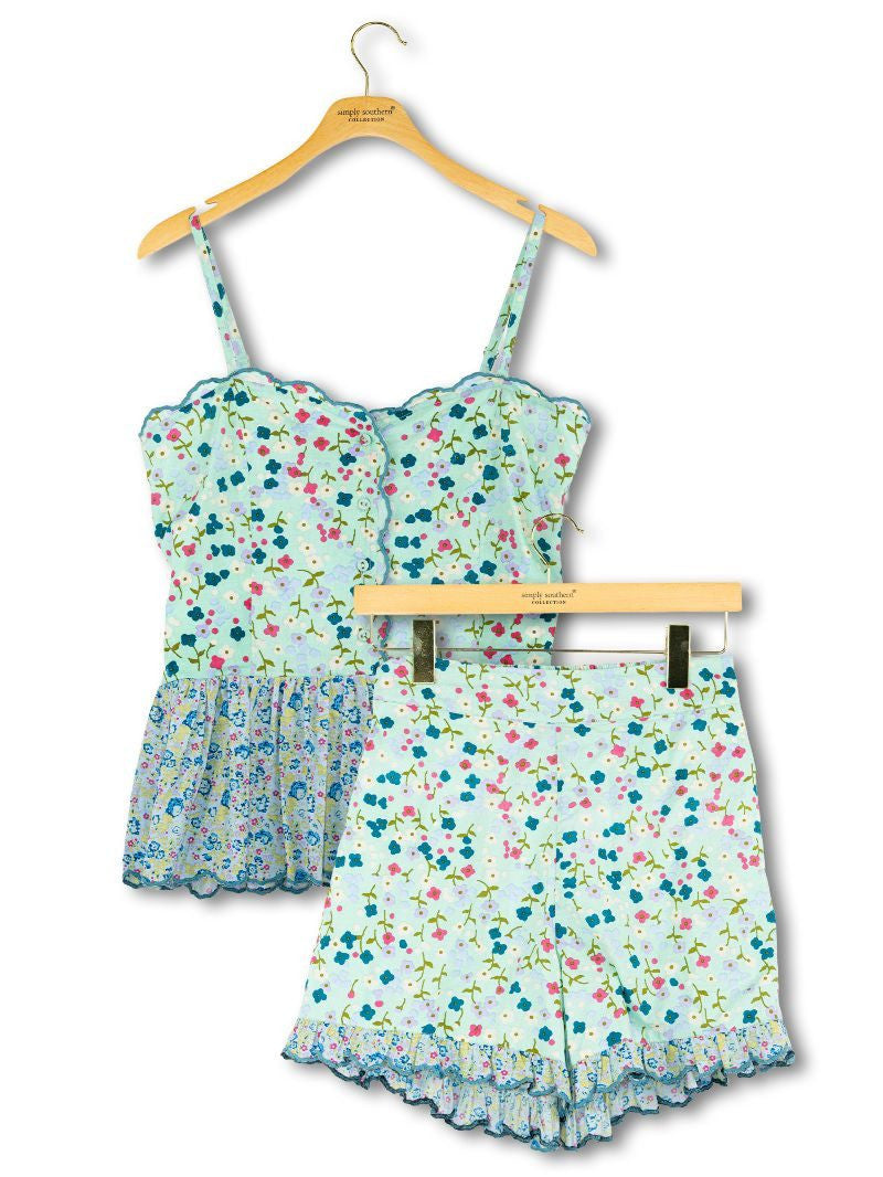 Mint Floral Tank & Short Set