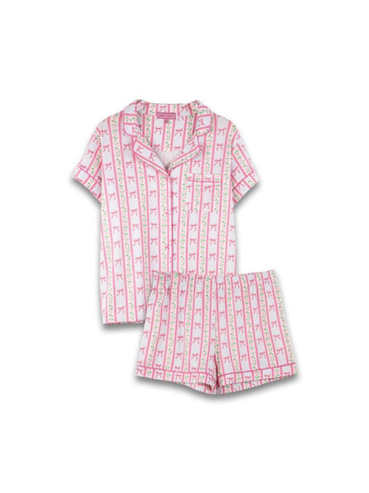 Youth Bow Stripe Pj Button Set