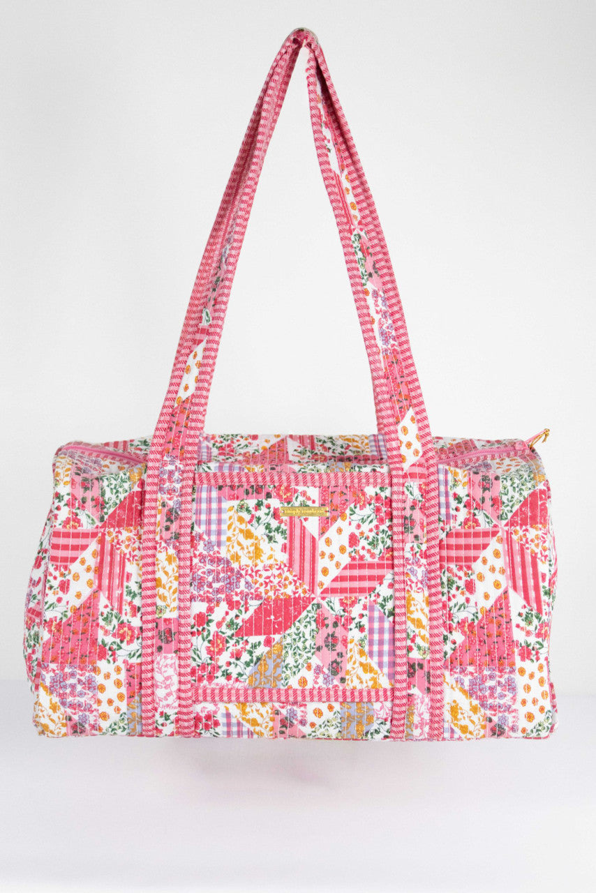 Pink Multi Flower Quilted Duffle Bag