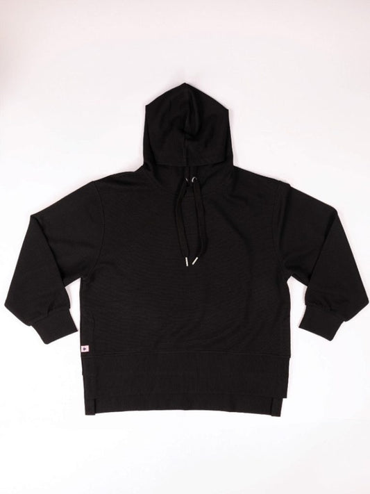 Black Ribbed Textured Hoodie