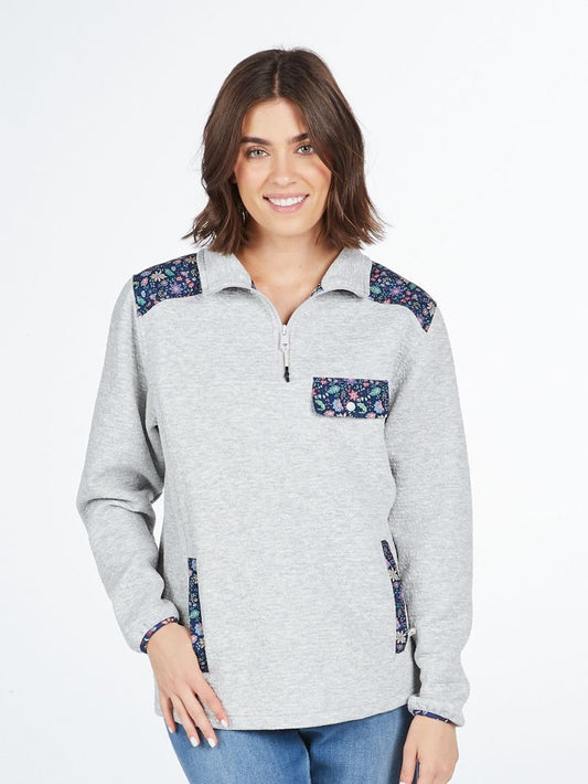 Heather Grey & Space Flower Aria Quarter Zip Pullover