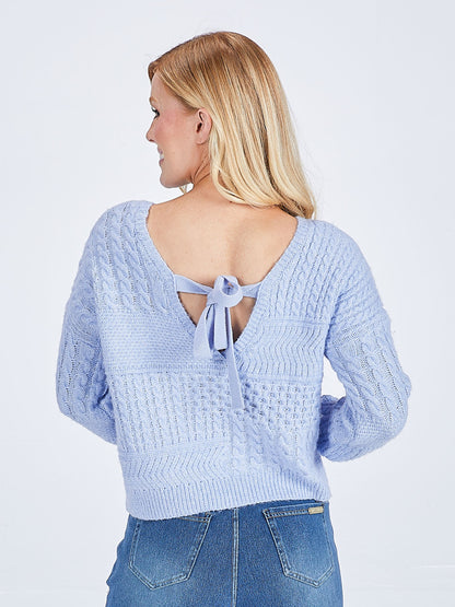 Blue Open Back Bow Sweater