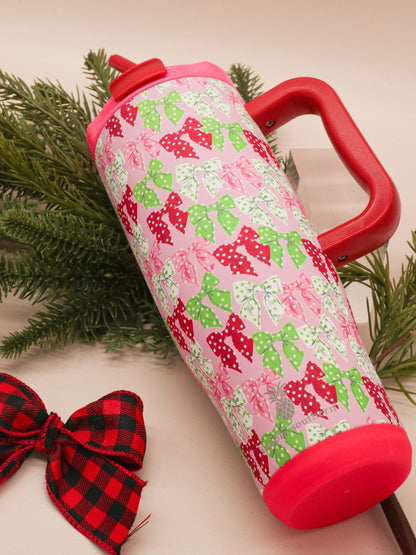 Dotted Holiday Bows 40 oz. Handle Tumbler