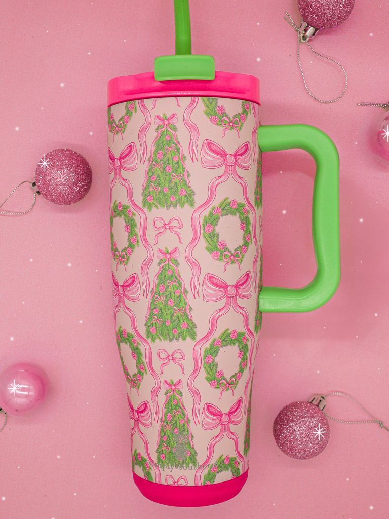 Green Holiday Bows 40 oz. Handle Tumbler