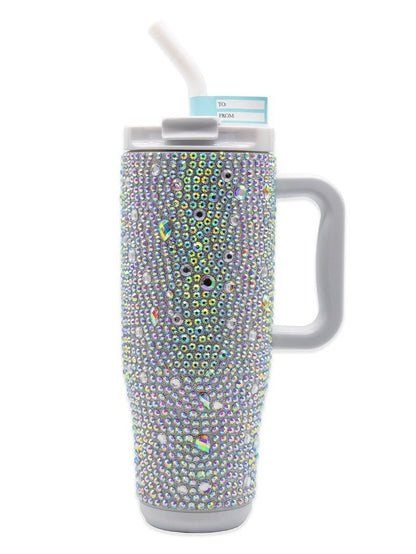 Silver Pearl Rhinestone 40 oz. Handle Tumbler