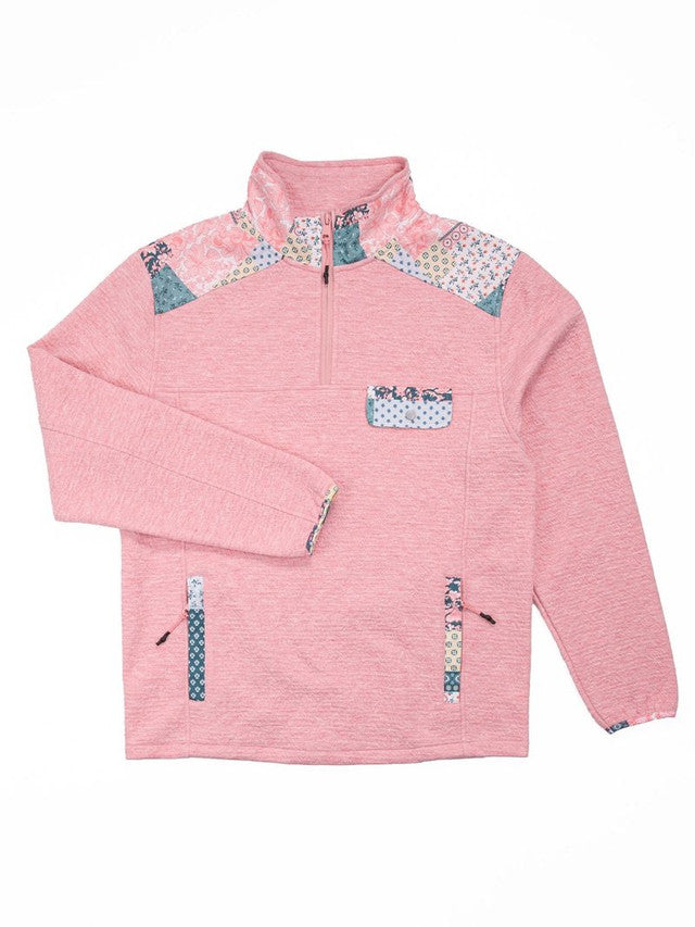 Youth Pink & Quilted Pattern Aria Quarter Zip Pullover
