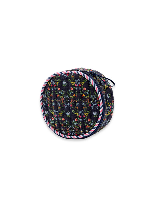 Ribbon Floral Quilted Round Cosmo Bag
