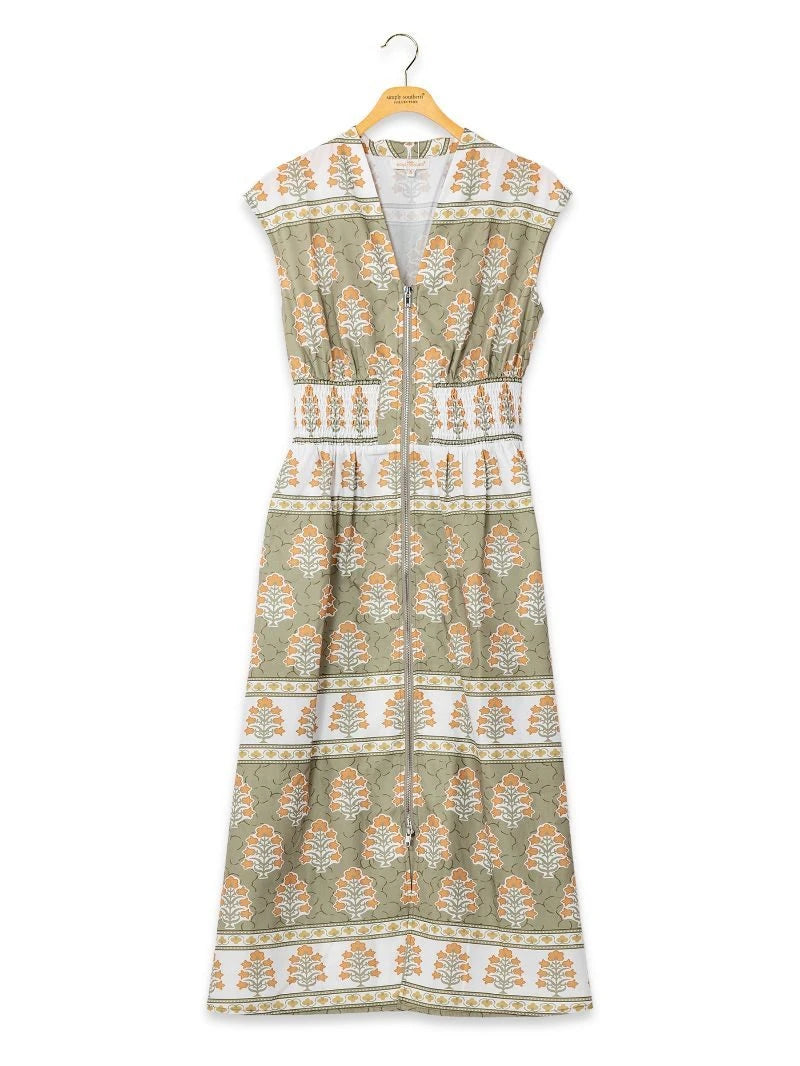 Green Floral Ivy Zip Dress