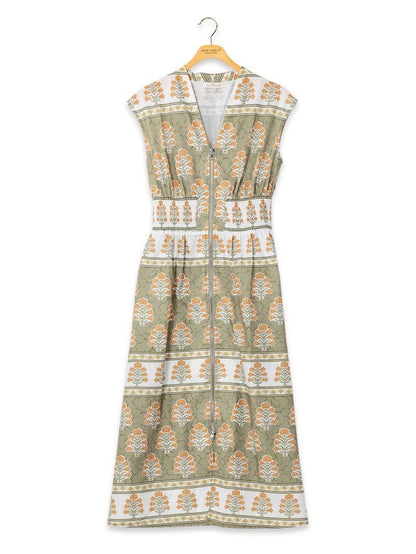 Green Floral Ivy Zip Dress