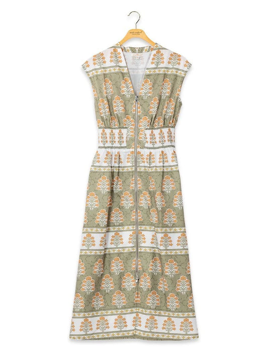 Green Floral Ivy Zip Dress
