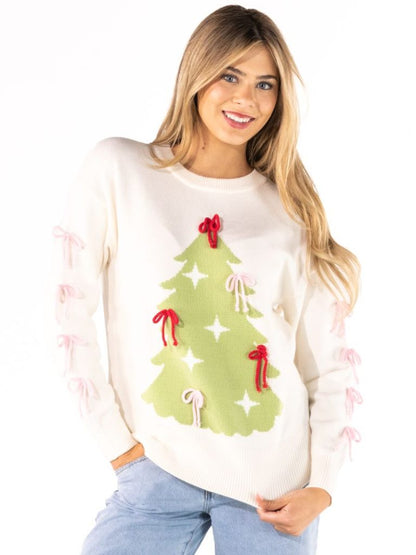 Ivory Bow Tree Sweater