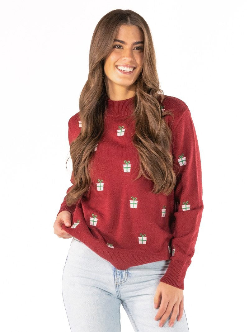 Red Holiday Embroidered Sweater