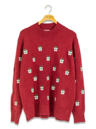 Red Holiday Embroidered Sweater