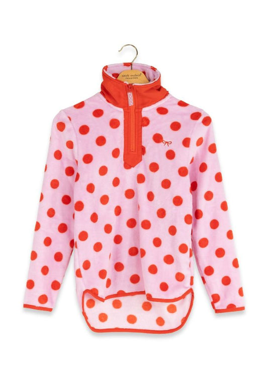 Youth Pink & Red Dotted Y-Neck Pullover