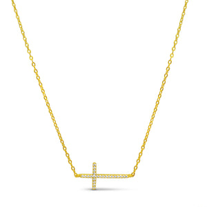 Gold Sideways Skinny Cross Necklace