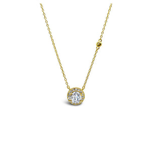 Gold Round Solitaire Halo Necklace - Modern Glamour