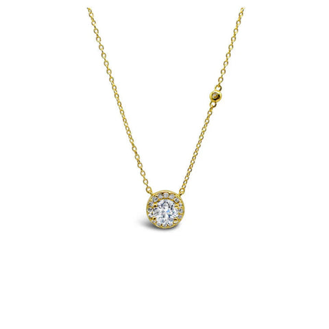 Gold Round Solitaire Halo Necklace - Modern Glamour