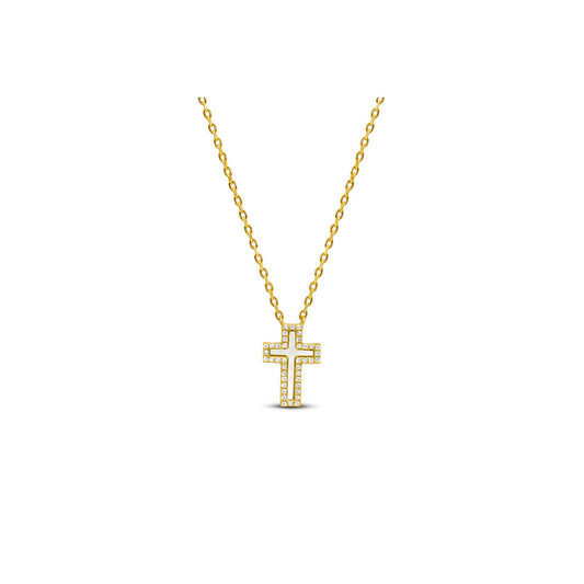 Classy Girls Wear Pearls - CZ Border Cross Necklace