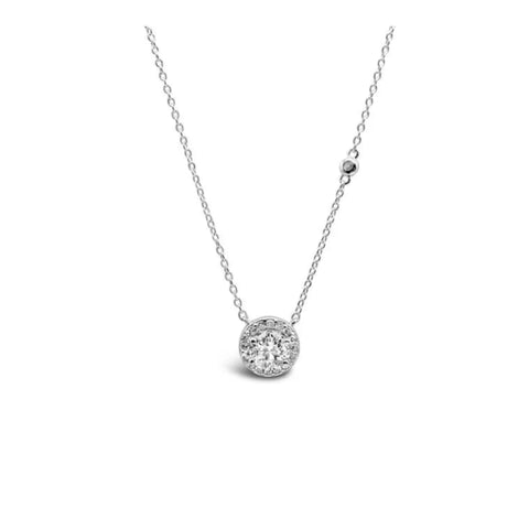 Sterling Silver Round Solitaire Halo Necklace - Modern Glamour