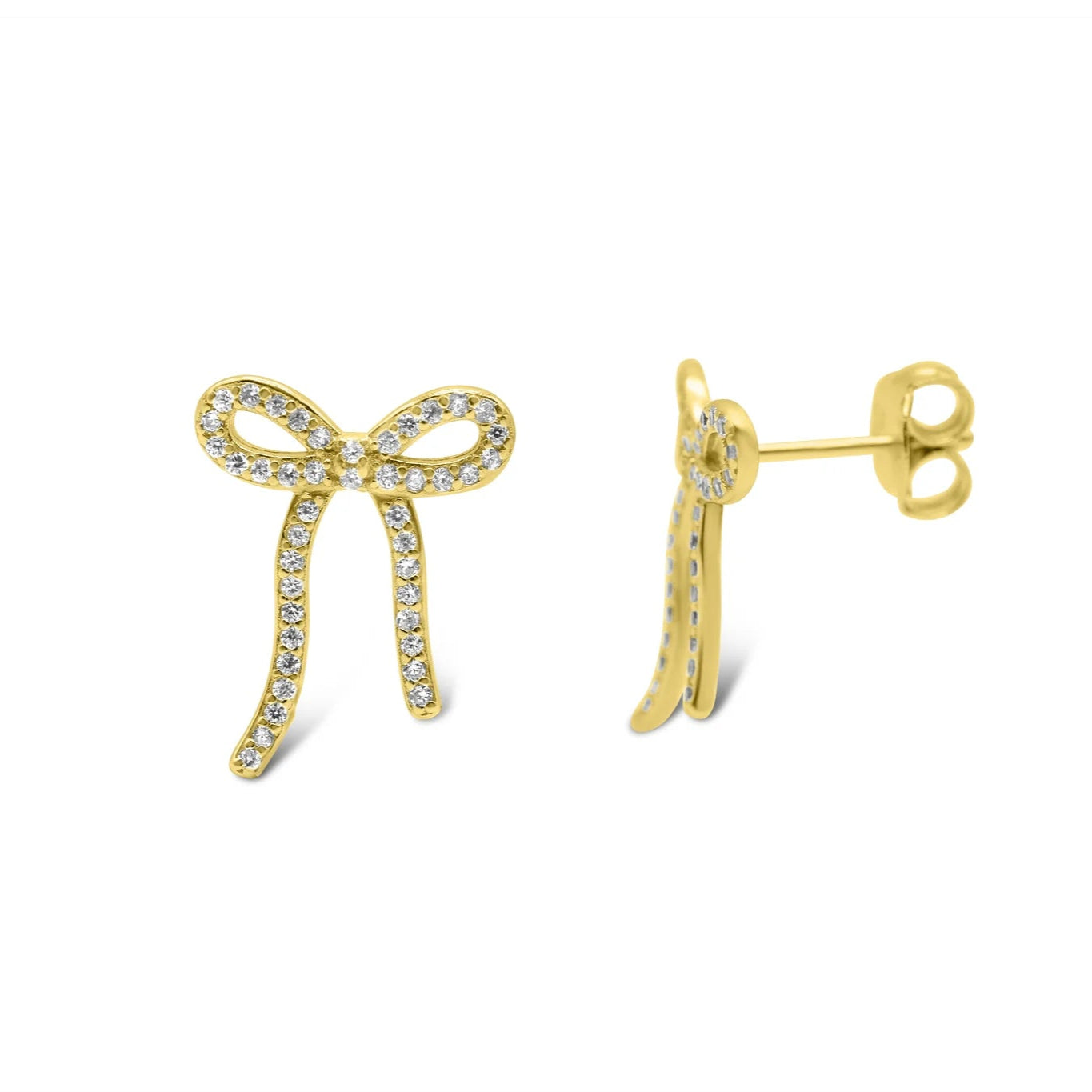 14K Gold CZ Bow Stud Earrings