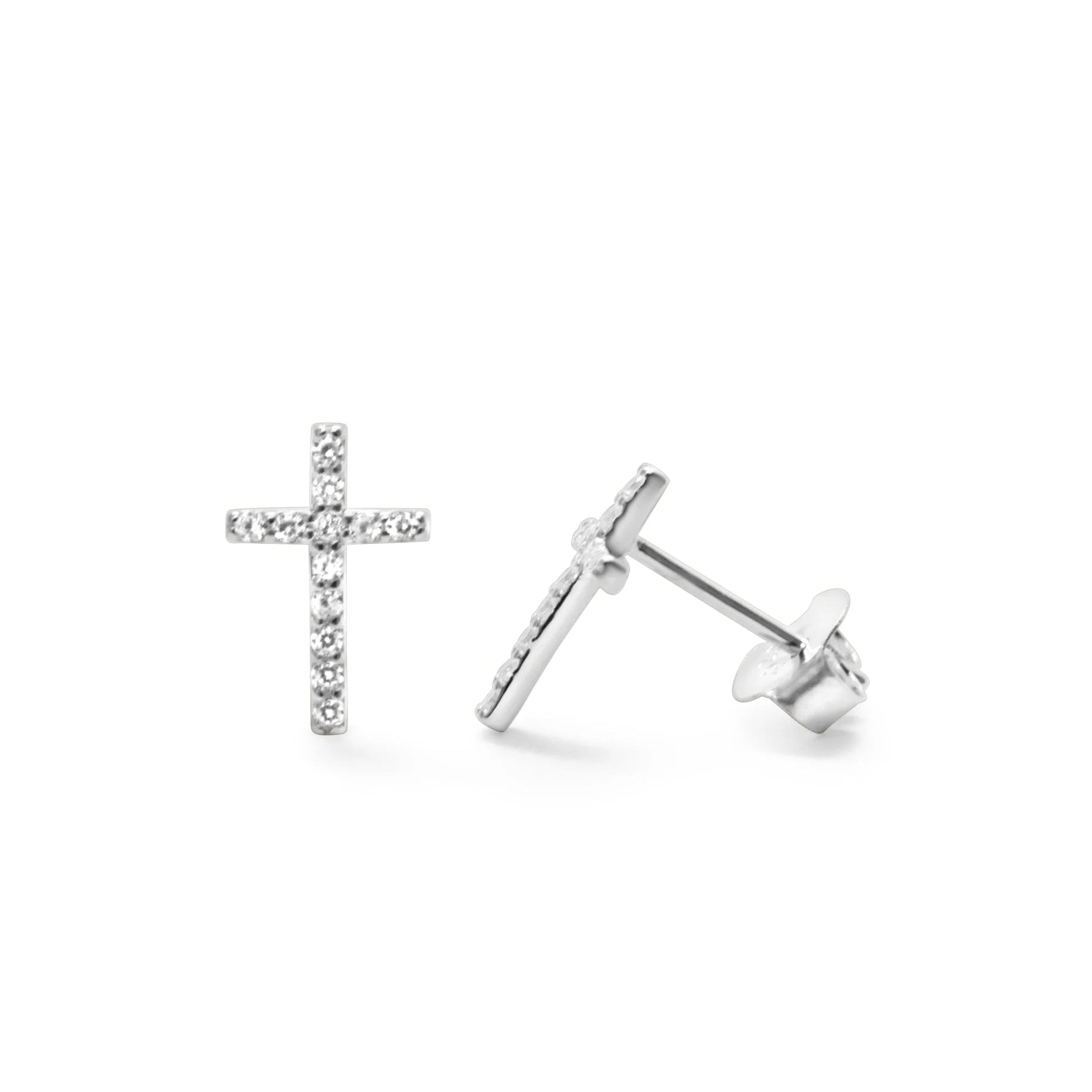 Silver Pavé Cross Stud Earrings