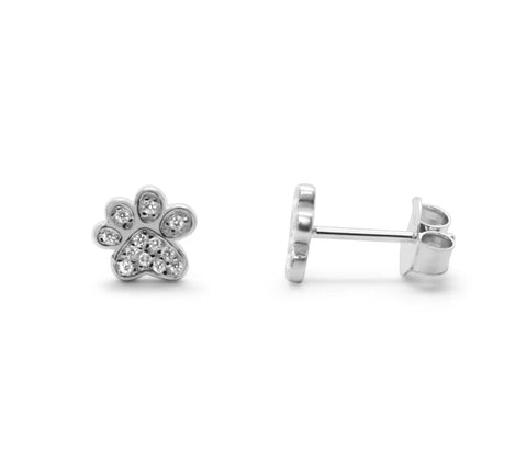 Silver Pavé Paw Stud Earrings