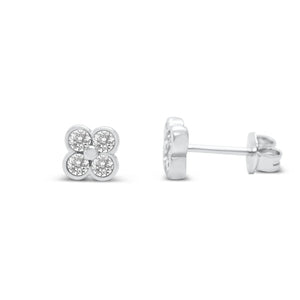 Silver CZ Clover Stud Earrings