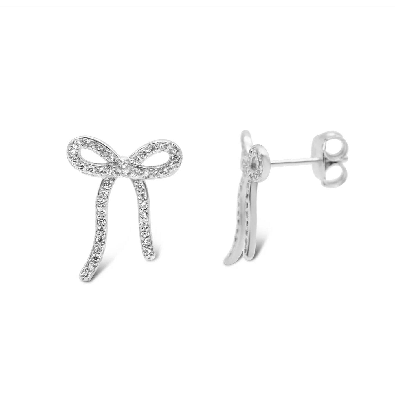 Sterling Silver CZ Bow Stud Earrings