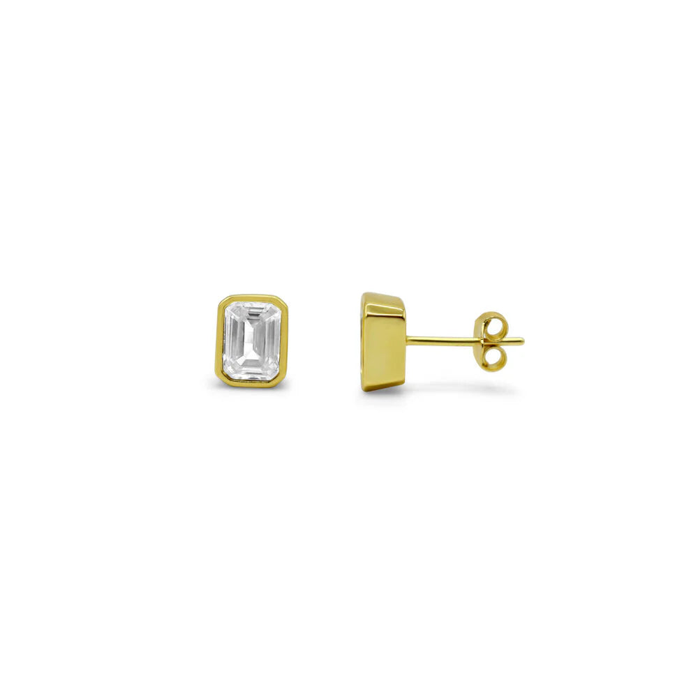 Gold Bezel Baguette Stud Earrings