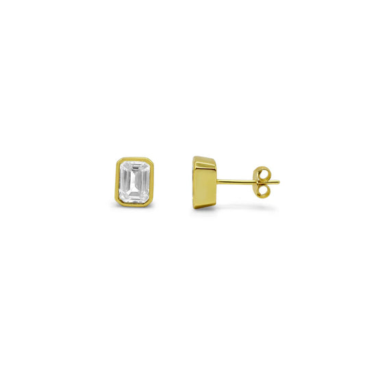 Gold Bezel Baguette Stud Earrings