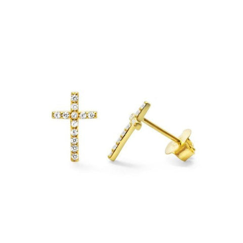 Gold Pavé Cross Stud Earrings