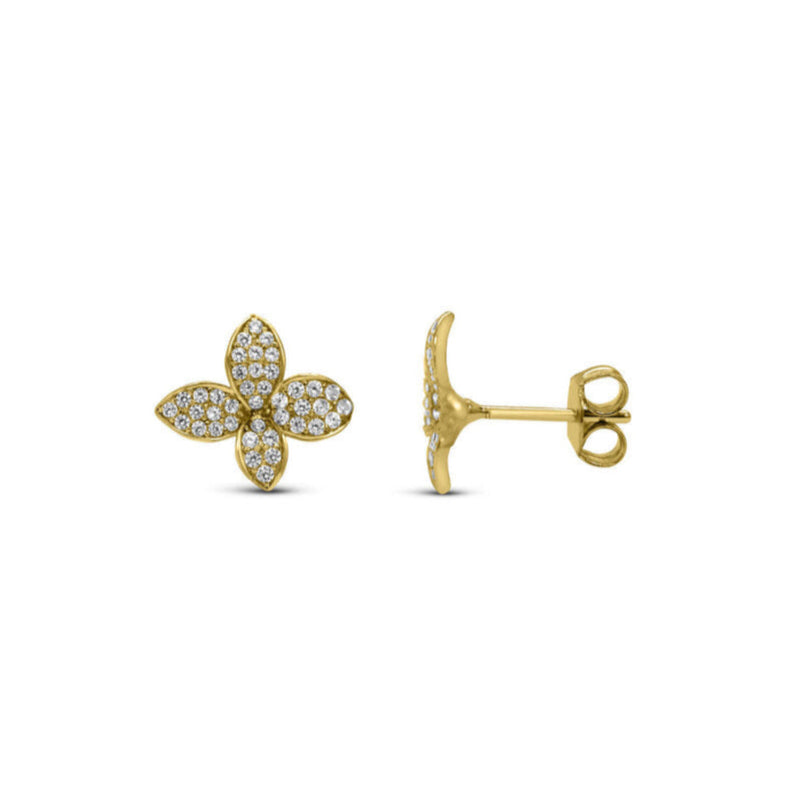 Gold Pave CZ Petal Stud Earrings - Beautiful & Blooming