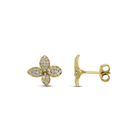 Gold Pave CZ Petal Stud Earrings - Beautiful & Blooming