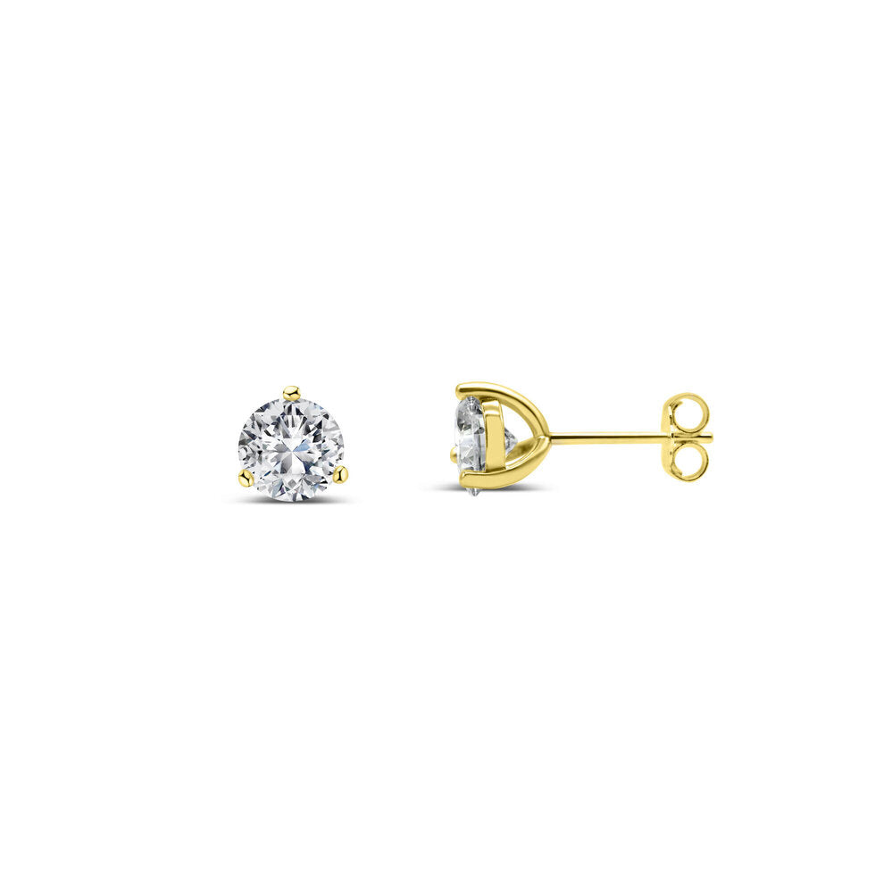 Gold Solitaire Stud 3 Prong 1CT Earrings