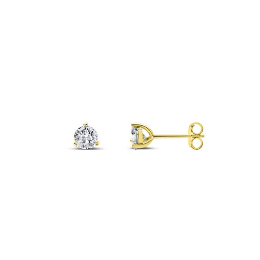 Gold Solitaire Stud 3 Prong .5CT Earrings