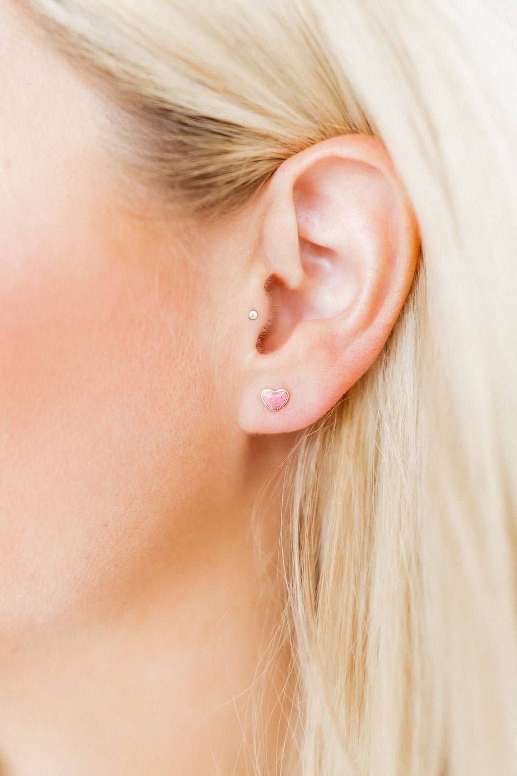 Nora Heart Pink Screwback Stud Earrings