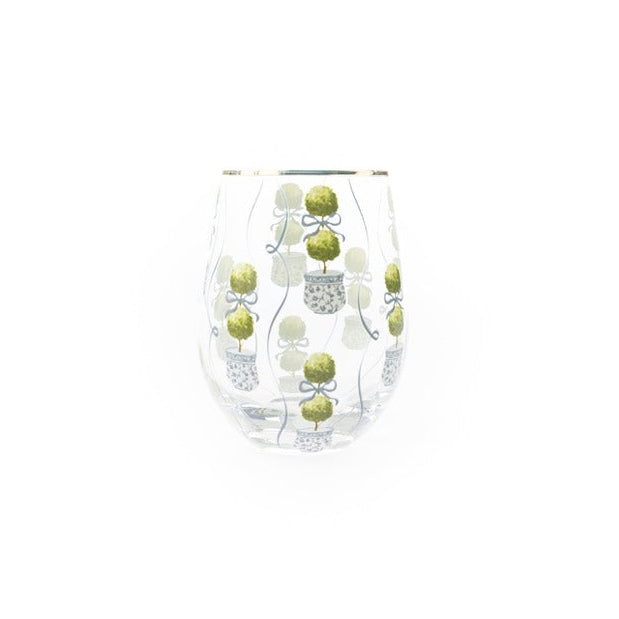 Topiary Print Stemless Wine Glass