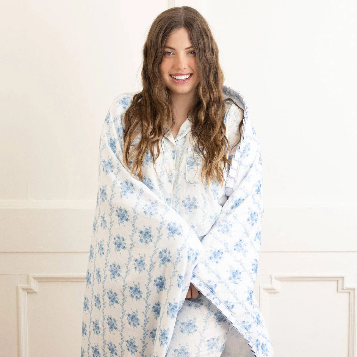 Blue Rose Vine Luxe Throw Blanket