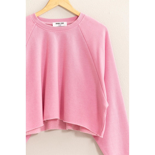 Rose Pink Raw Hem Cropped Belle Sweater