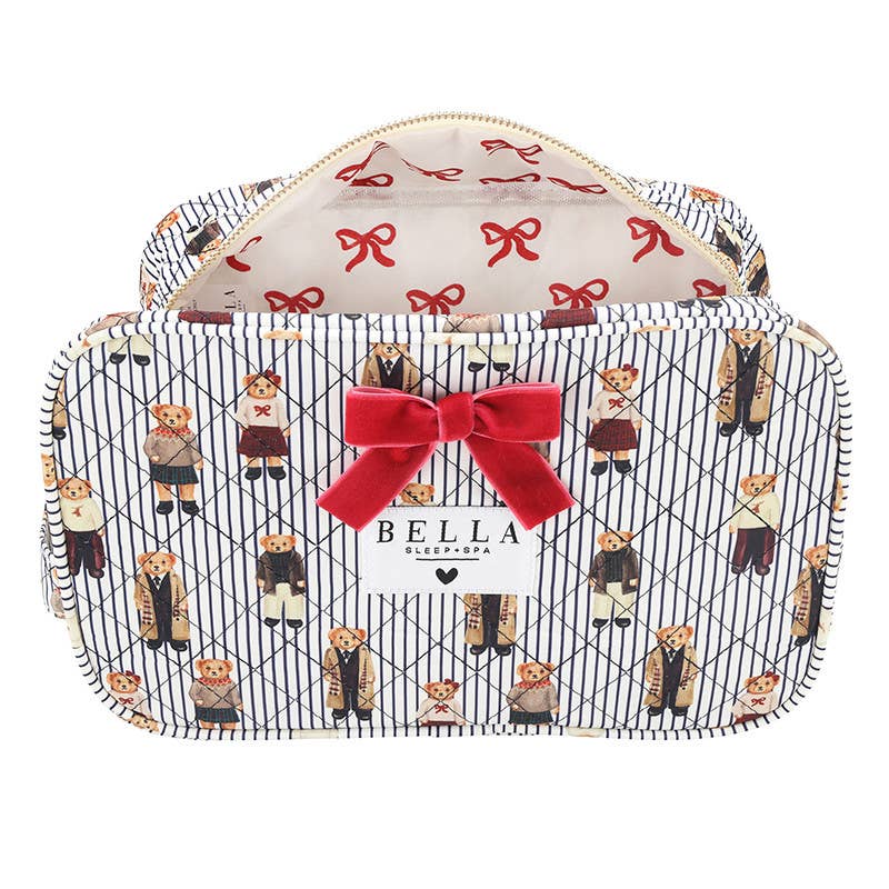 Navy Stripes + Bears Quilted Cosmetic Bag