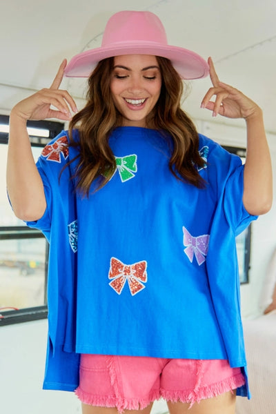 Royal Blue Sequin Bow Patch Tee