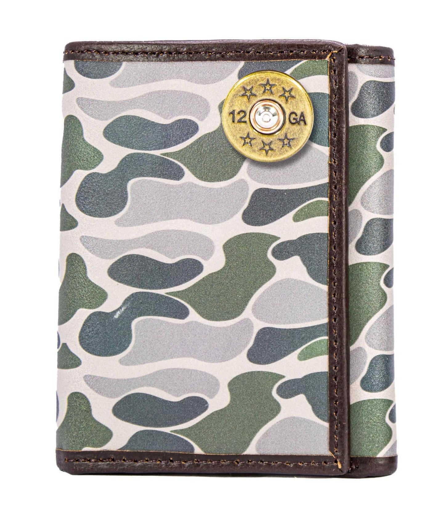 Brown & Tan Camo Shotshell Trifold Leather Wallet