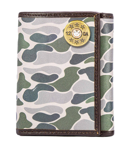 Brown & Tan Camo Shotshell Trifold Leather Wallet