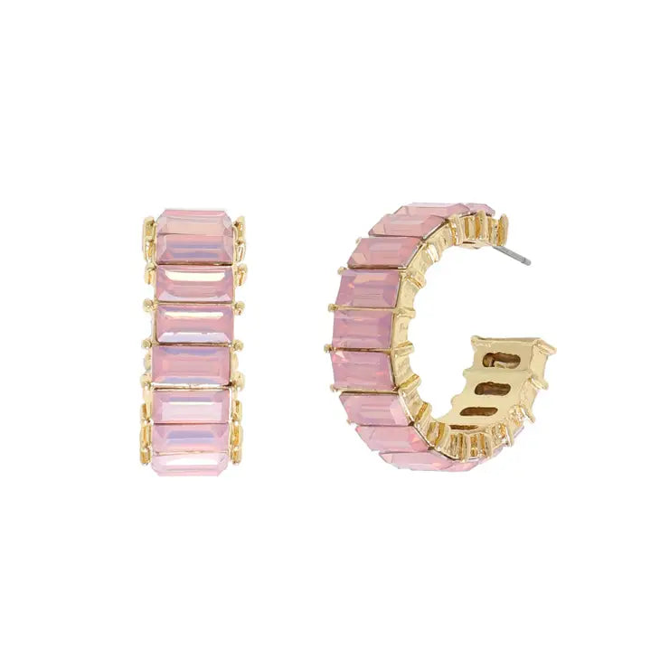 Rose Gold Mini Rhinestone Hoop Earrings
