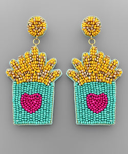 Turquoise Beaded French Fry Earrings