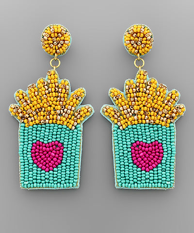 Turquoise Beaded French Fry Earrings
