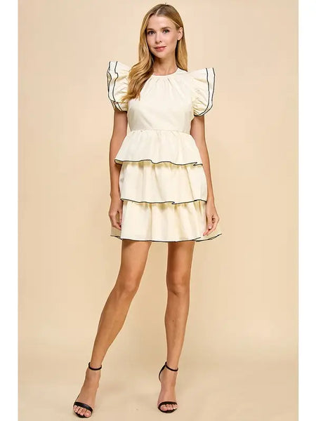 Cream Celeste Tiered Ruffle Dress