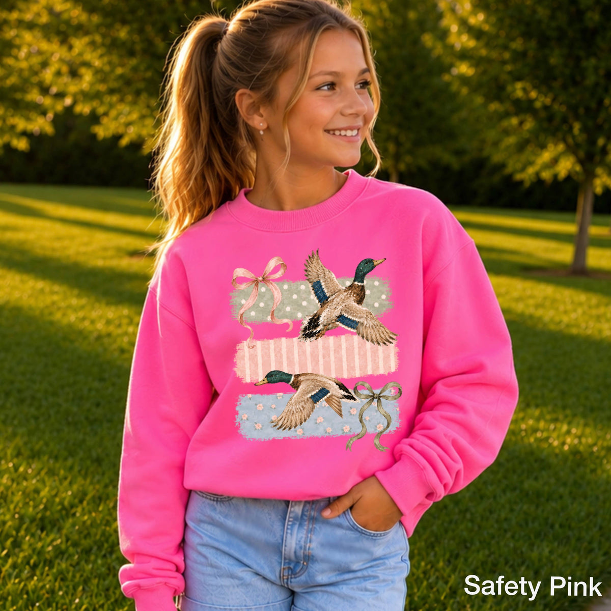 Youth Safety Pink Ducks & Bows Sweatshirt