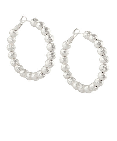 Brushed Silver Ball Textered Hoops